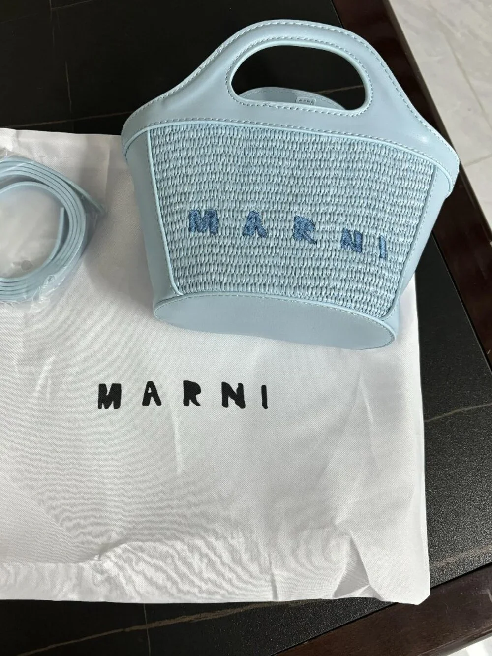 💙Marni Light Blue Raffia Mini Basket Handbag Removable Crossbody Strap
